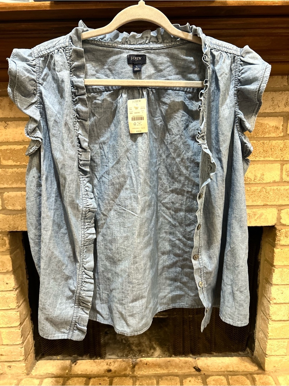 J.Crew Light Blue Chambray Ruffle Button-Up Shirt